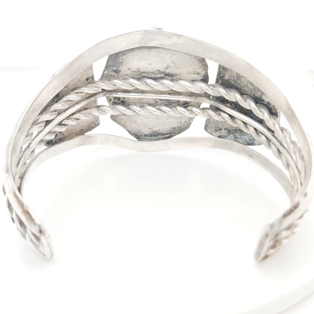 Vintage Sterling Silver Wide  Bangle Bracelet With Turquoise Stone - Picture 2 of 9